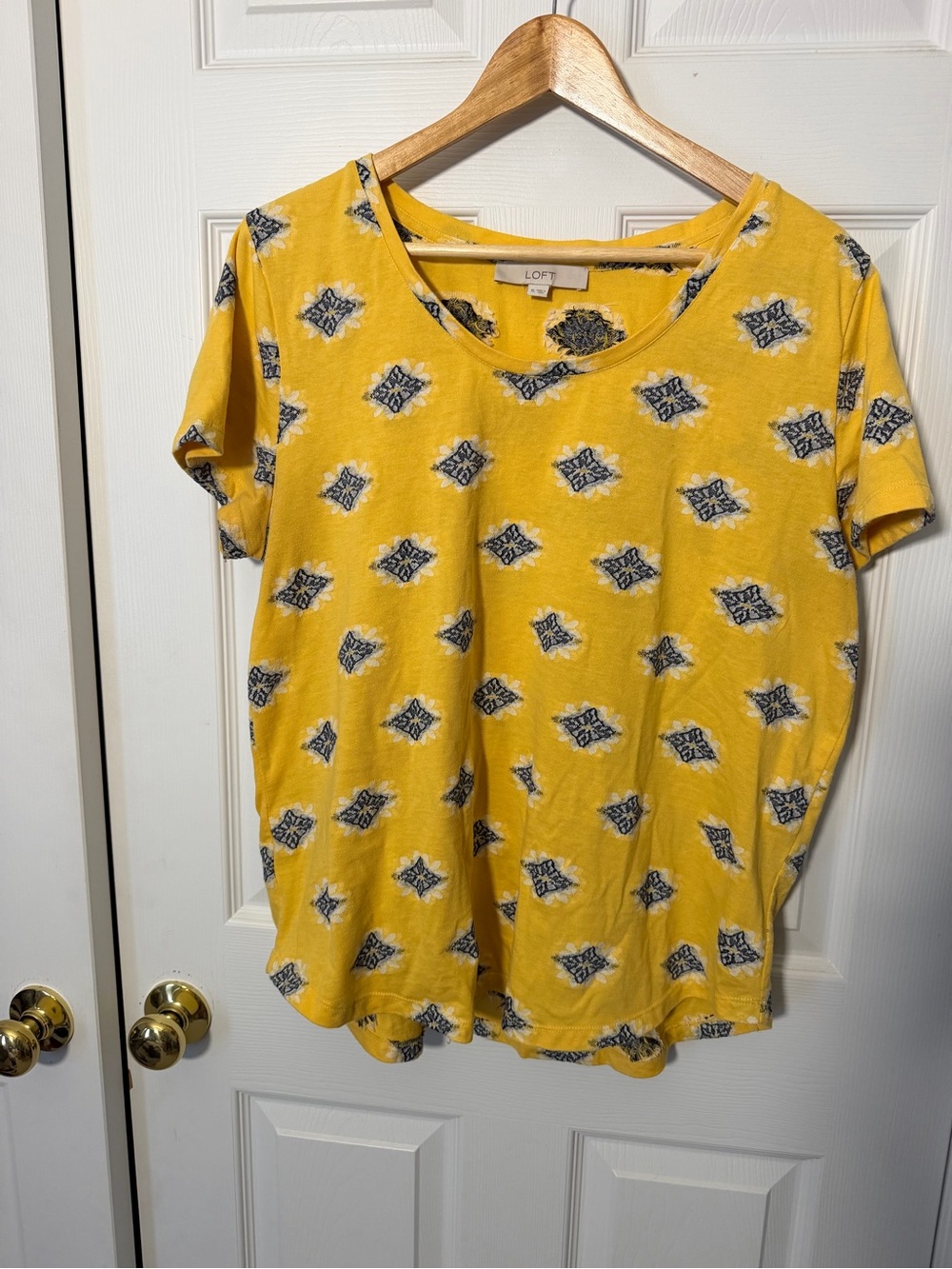 LOFT Yellow Tee with Navy Diamond Print
